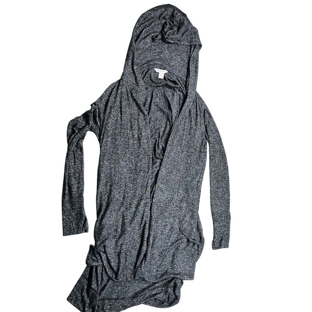 Athleta Hooded Open Front Cardigan‎ Gray Marled Lightweight Duster Size Small